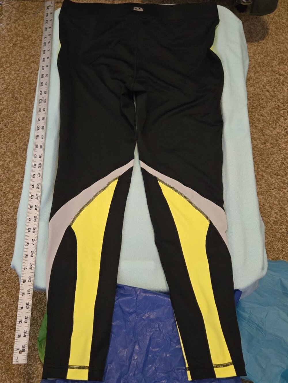 FILA Sport 7/8th Leggings Womens Large Black Yellow Athletic Workout Gym